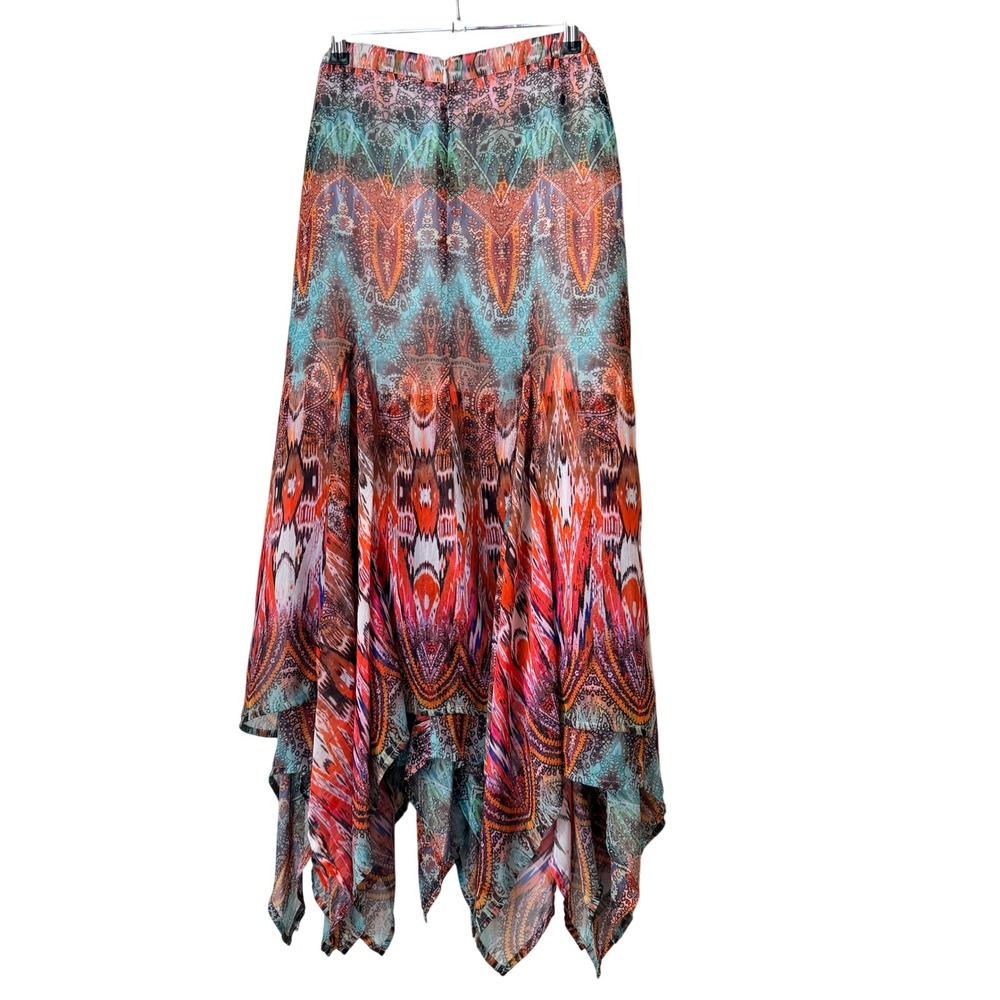 V Cristina Womens Multi Color Abstract Handkerchief Hem Maxi Skirt Size M Boho - Picture 3 of 6